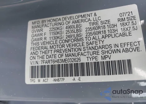 2021 Honda Cr-V Hybrid Ex-L из США, поврежденный, VIN 7FART6H83ME032626